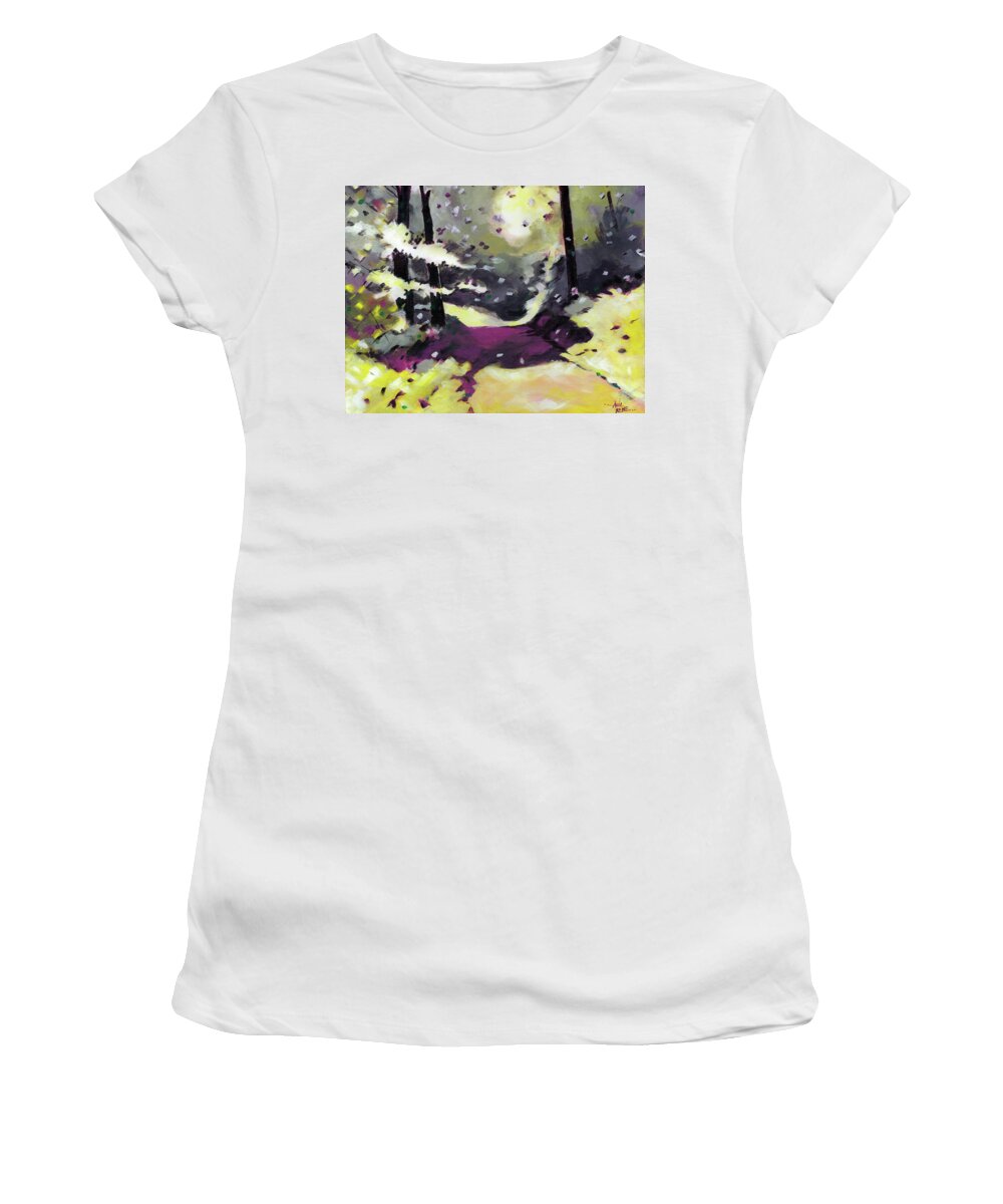 Nature Women's T-Shirt featuring the painting Into The Woods 2 by Anil Nene
