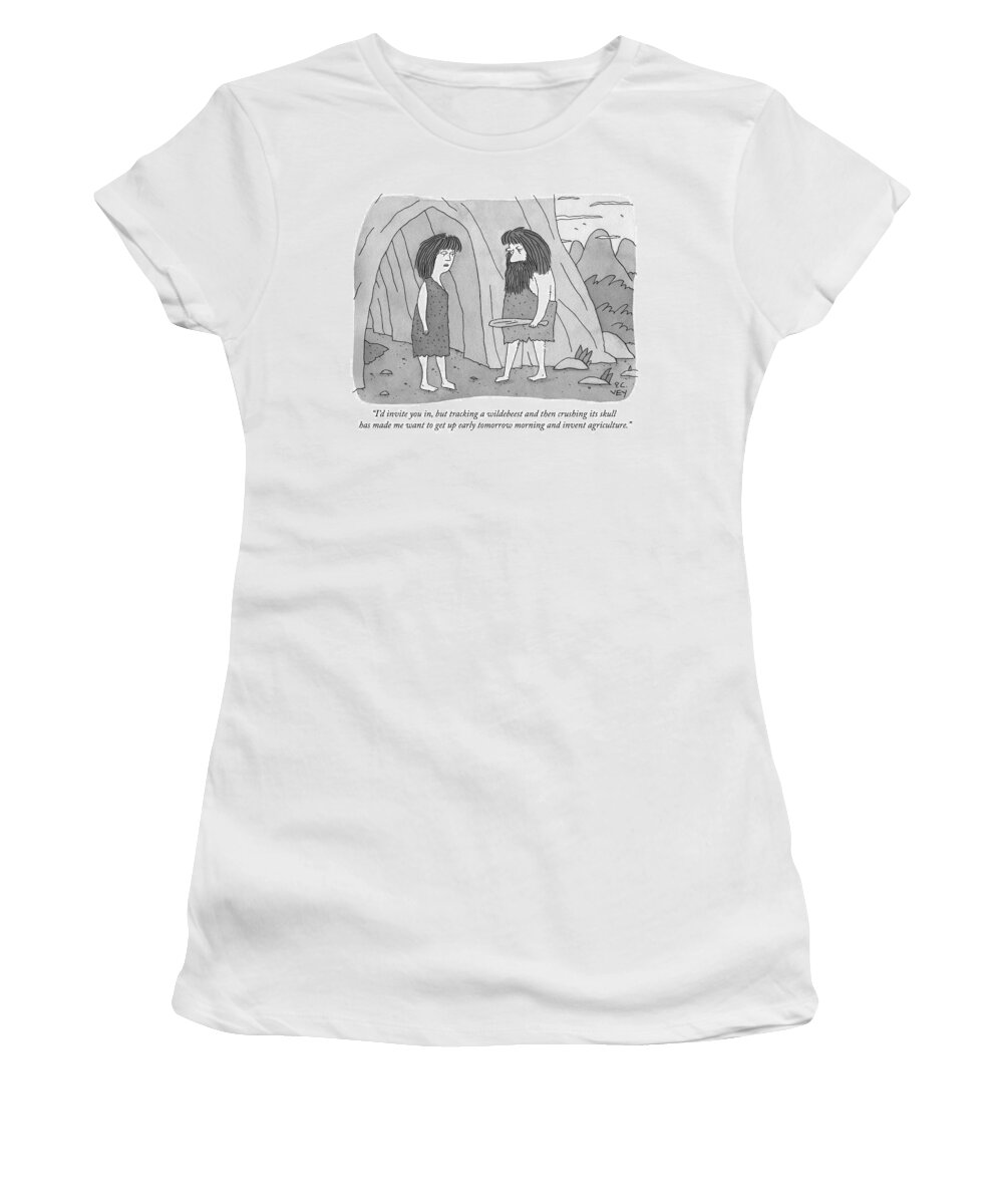 i'd Invite You In Women's T-Shirt featuring the drawing Inventing agriculture by Peter C Vey