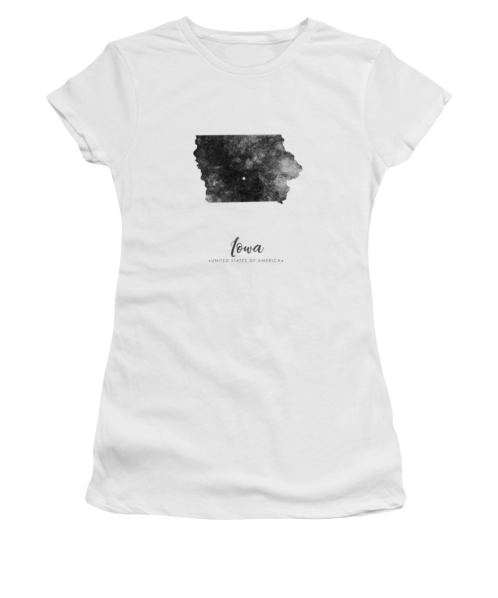 Iowa Women's T-Shirt featuring the mixed media Iowa State Map Art - Grunge Silhouette by Studio Grafiikka