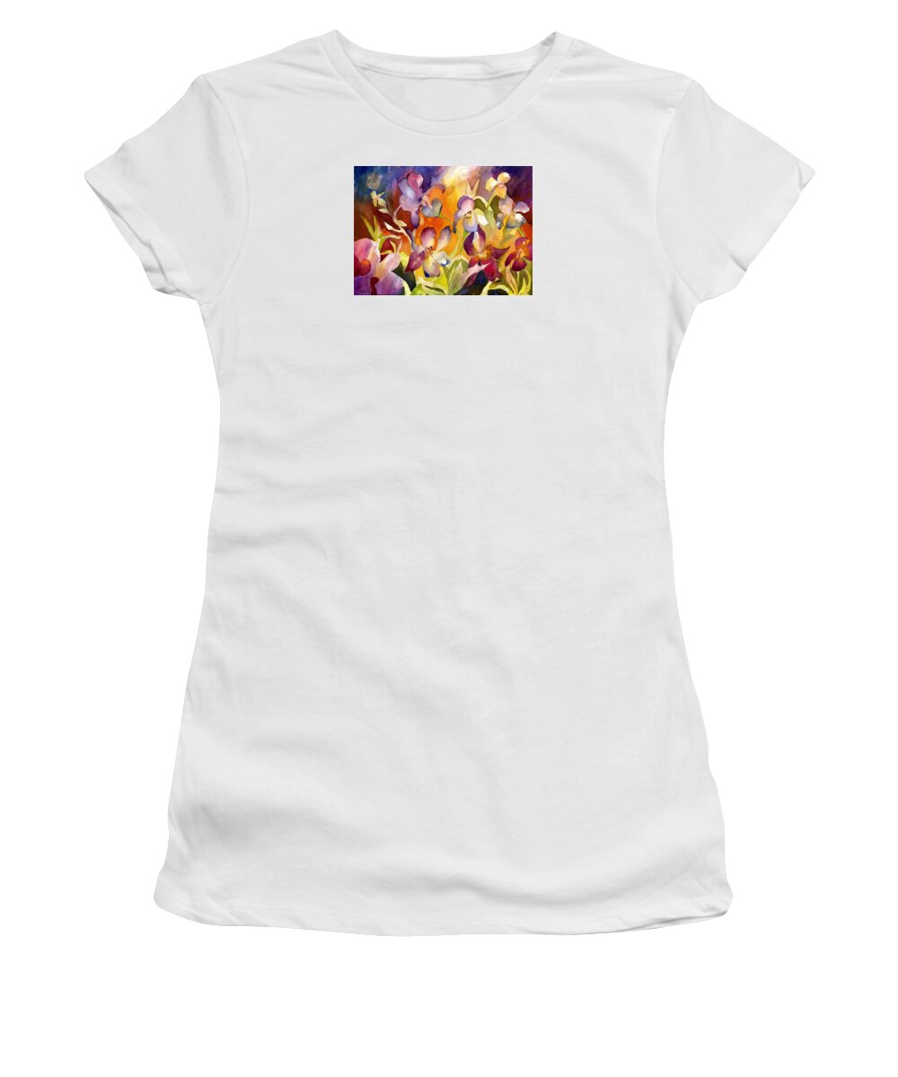 Iris Women's T-Shirt featuring the painting Iris Dance by Kelly Perez