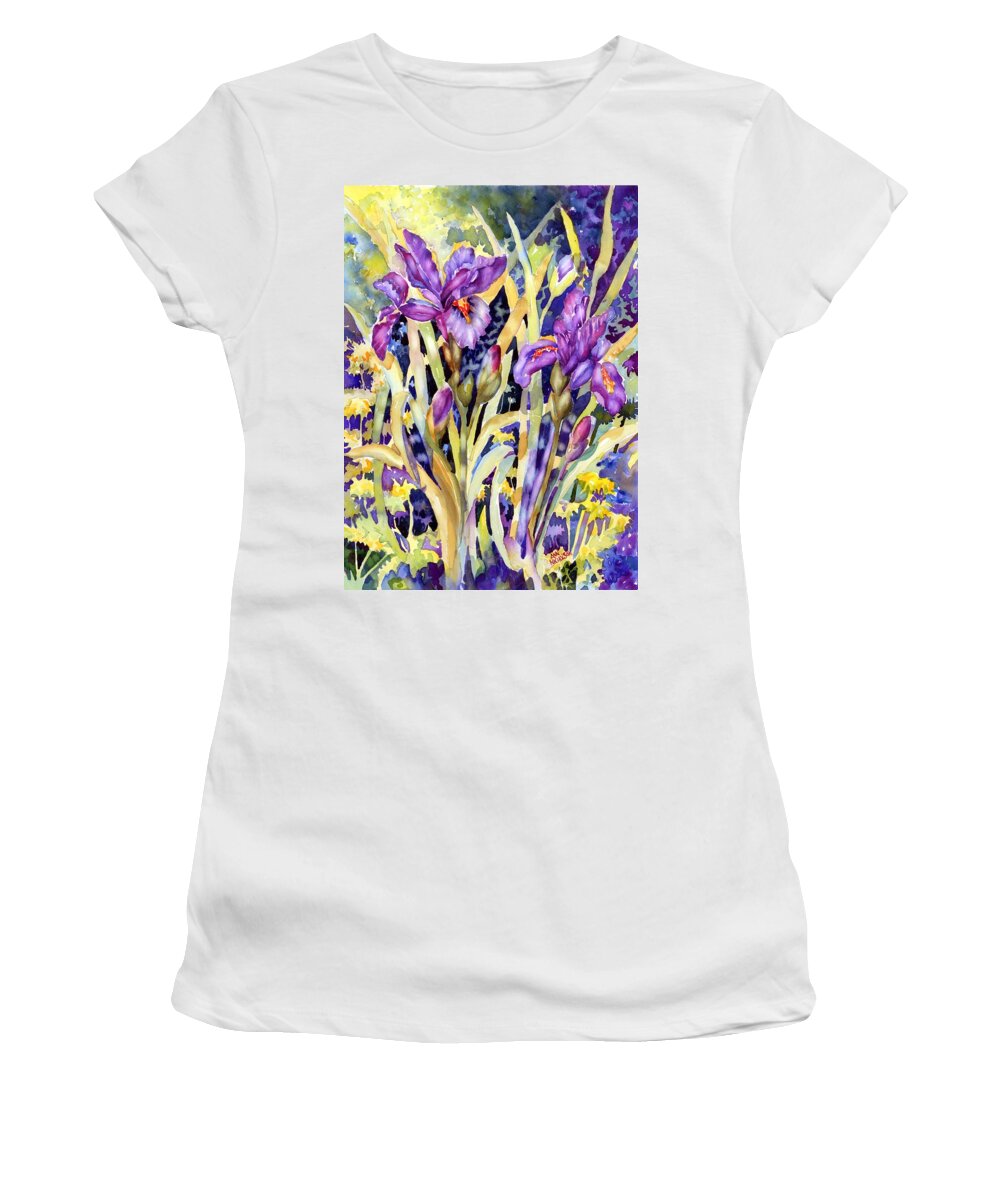 Watercolor Women's T-Shirt featuring the painting Iris I by Ann Nicholson