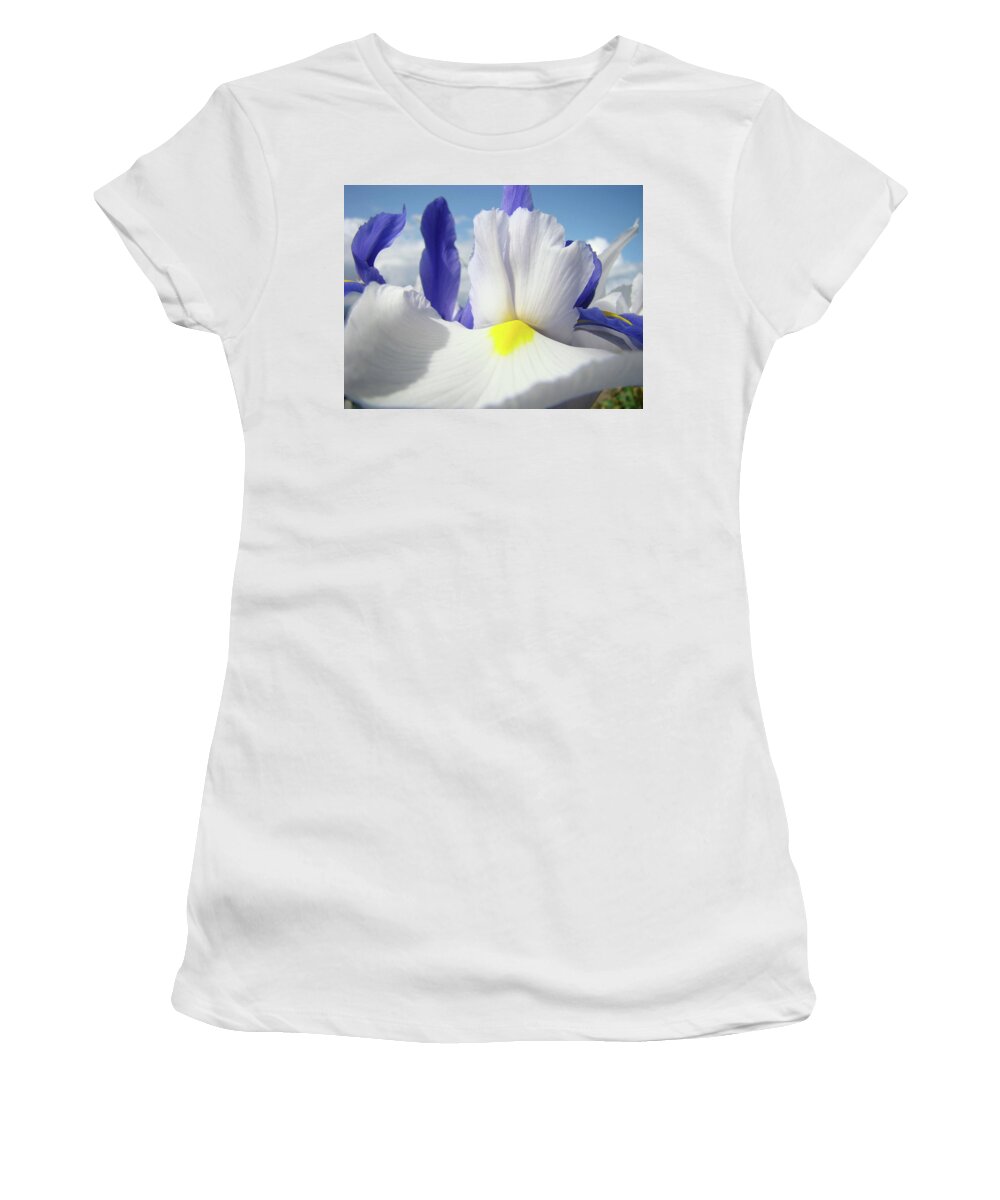 �irises Artwork� Women's T-Shirt featuring the photograph Irises White Iris Flowers 15 Purple Irises Art Prints Floral Artwork by Patti Baslee