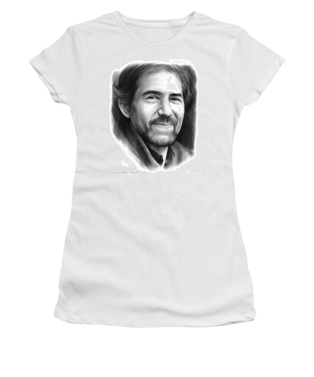 James Roy Horner Women's T-Shirt featuring the drawing James Roy Horner by Greg Joens