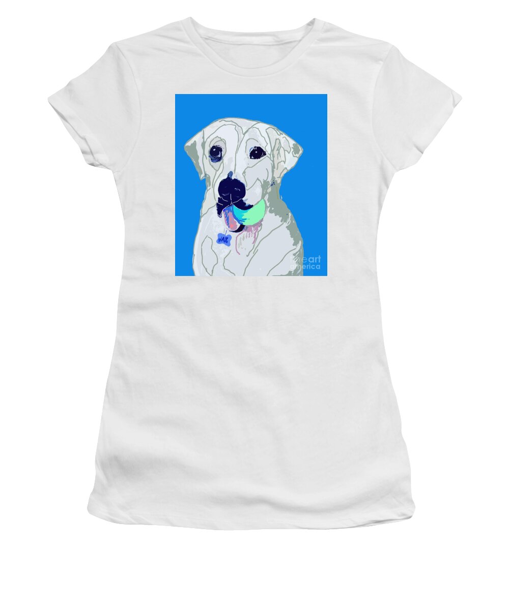 Labrador Women's T-Shirt featuring the digital art Jax With Ball in Blue by Ania M Milo