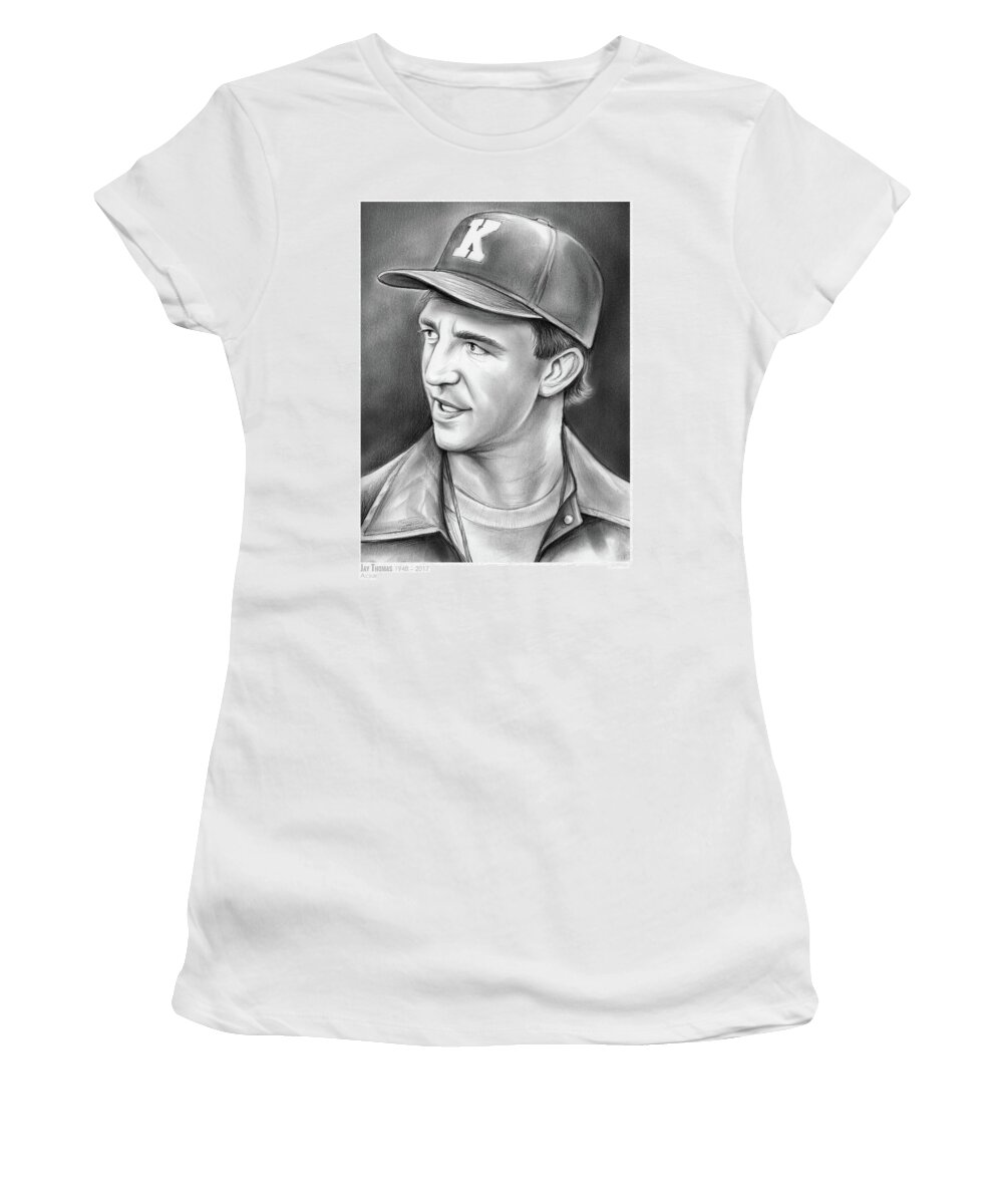 Jay Thomas Women's T-Shirt featuring the drawing Jay Thomas by Greg Joens