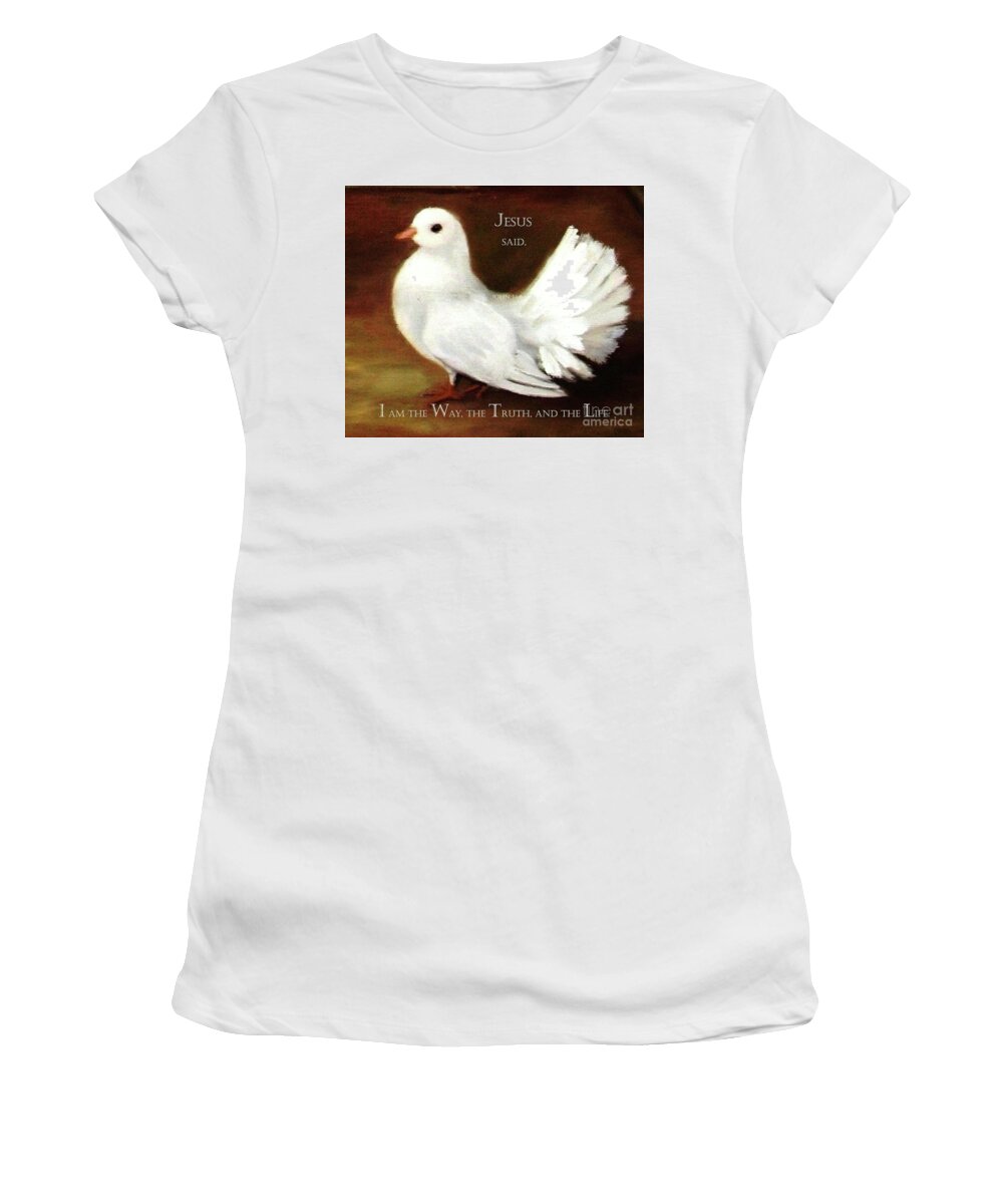 White Dove Women's T-Shirt featuring the painting Jesus Is Life by Hazel Holland
