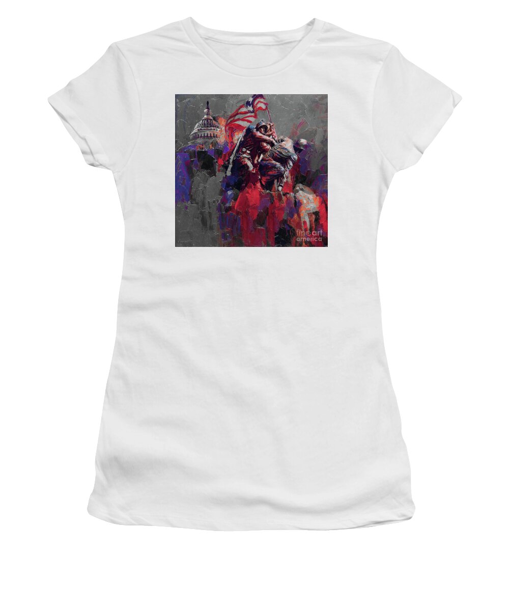 Color On A Grey Day Women's T-Shirt featuring the painting Marine Corps War Memorial by Gull G