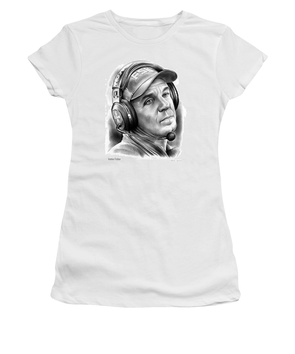 Jimbo Fisher Women's T-Shirt featuring the drawing Jimbo Fisher by Greg Joens