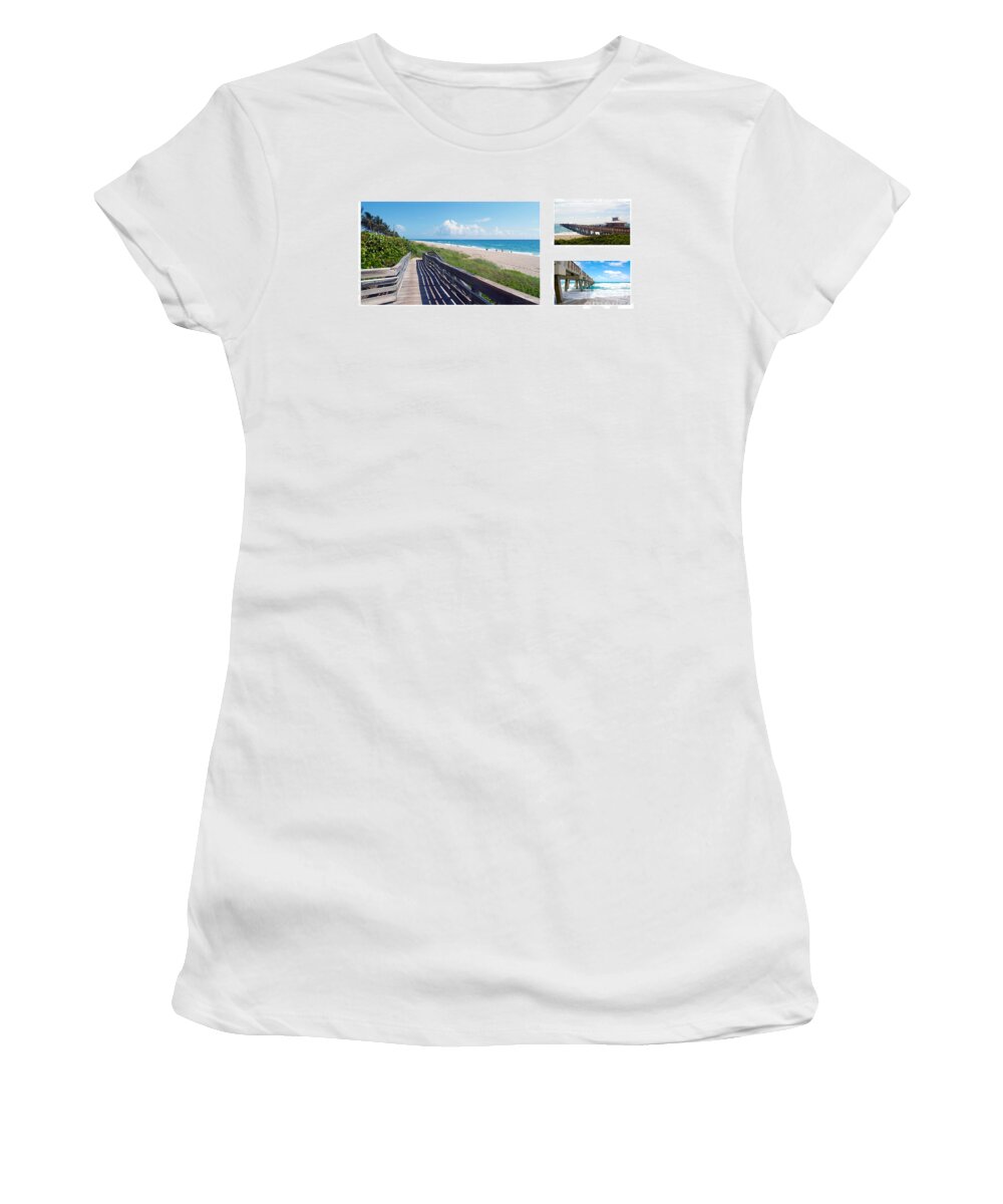 Beach Women's T-Shirt featuring the photograph Juno Beach Florida Seascape Collage 1 by Ricardos Creations