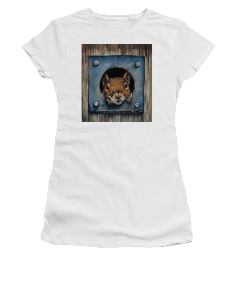 Squirrel Women's T-Shirt featuring the drawing Just Hanging Out by Jean Cormier