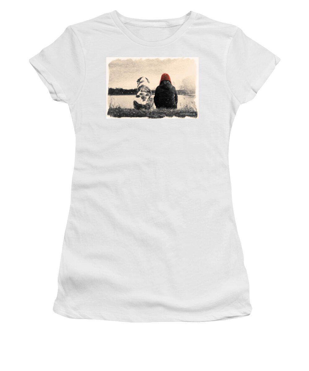 A Girl Women's T-Shirt featuring the painting Just sitting in the morning sun by Chris Armytage