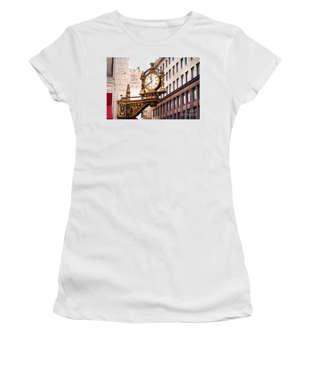 Kaufmann's Clock Women's T-Shirt featuring the photograph Kaufmanns Clock downtown Pittsburgh Pennsylvania by Amy Cicconi