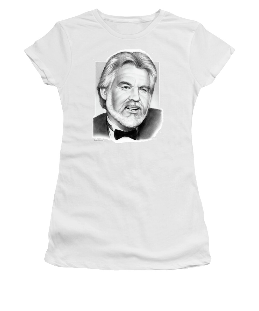 Pencil Drawing Women's T-Shirt featuring the drawing Kenny Rogers by Greg Joens