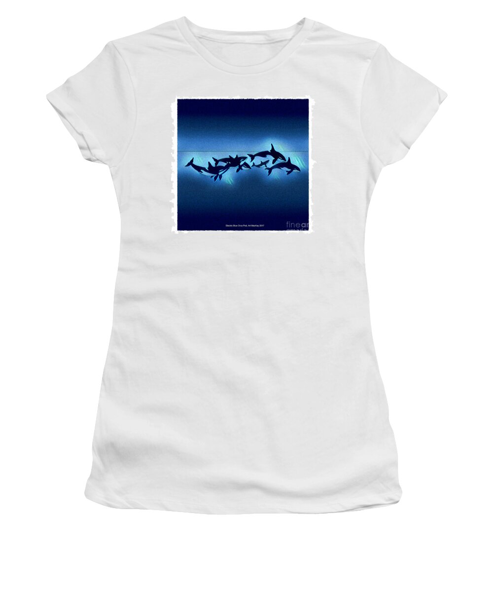 Whales Women's T-Shirt featuring the mixed media Killer Pod by Art MacKay
