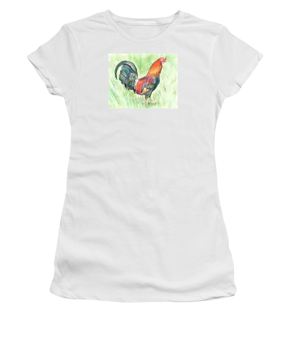 Roosters Women's T-Shirt featuring the painting Kokee Rooster by Marionette Taboniar