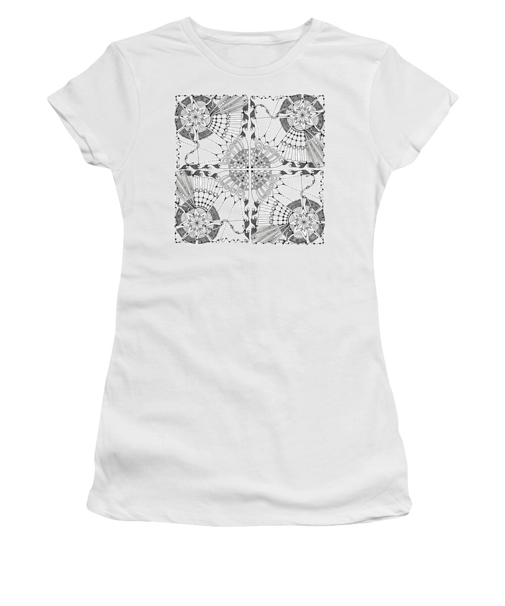 Zentangle Design With Various Patterns Doodles Repeat Patterns Women's T-Shirt featuring the tapestry - textile Lace by Ruth Dailey