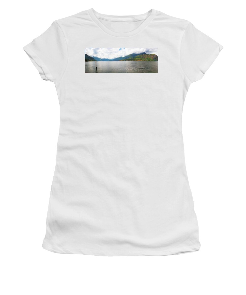 Joan Carroll Women's T-Shirt featuring the photograph Lake Como View at Bellagio Italy Painterly by Joan Carroll