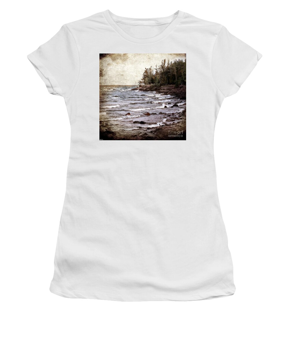 Lake Women's T-Shirt featuring the photograph Lake Superior Waves by Phil Perkins