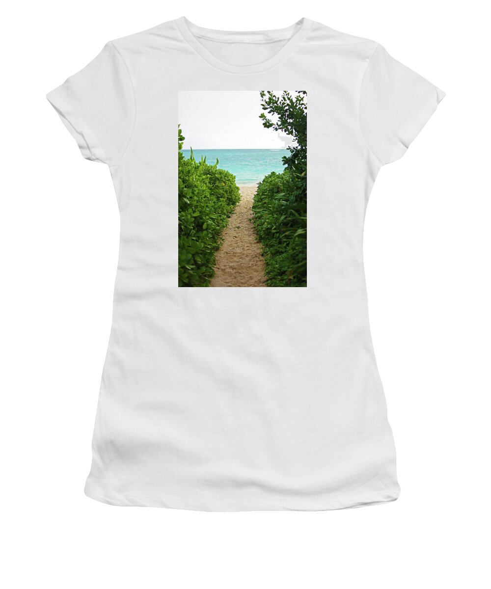 Lanikai Beach Women's T-Shirt featuring the photograph Lanikai Path by Ty Helbach
