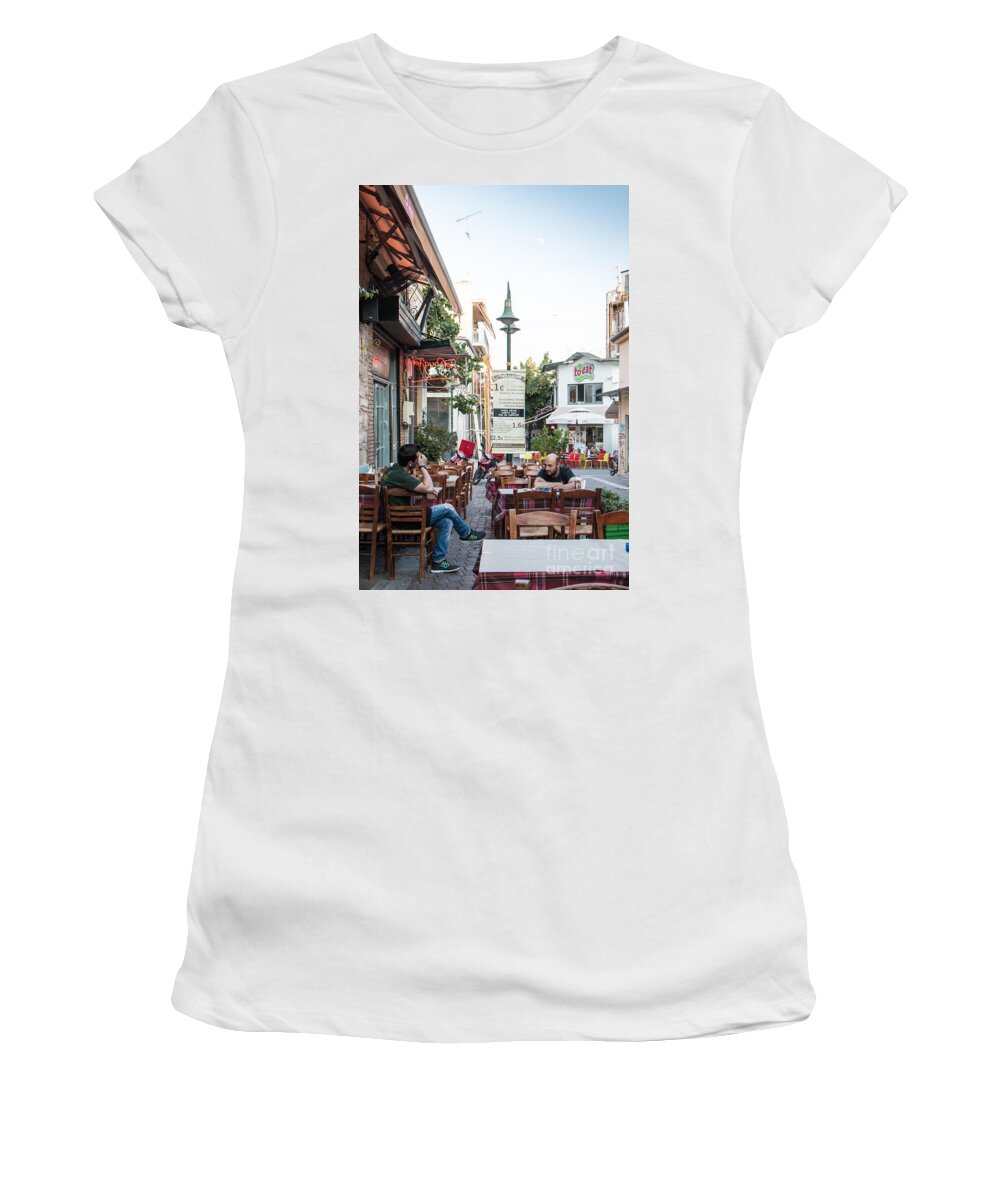 City View Women's T-Shirt featuring the photograph Larissa old city street view by Jivko Nakev
