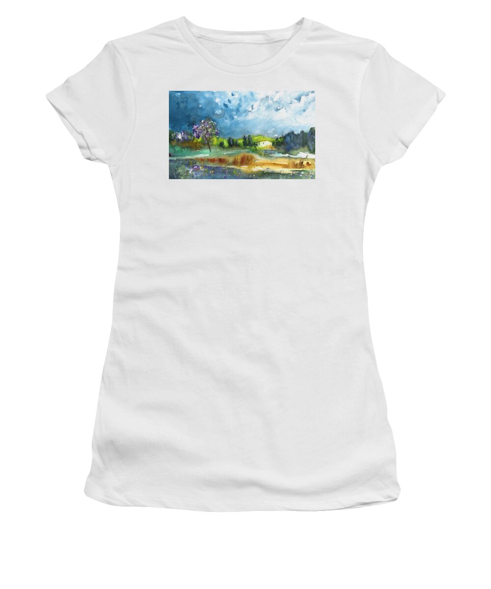 Landscapes Women's T-Shirt featuring the painting Late Afternoon 63 by Miki De Goodaboom