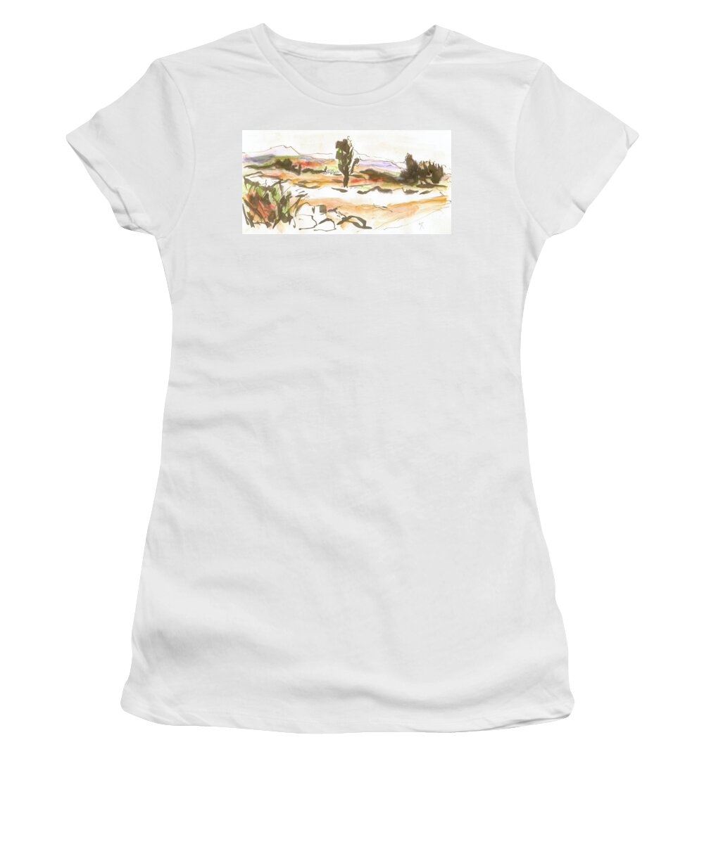 Colors Women's T-Shirt featuring the painting Late spring in Georgioupolis by Karina Plachetka