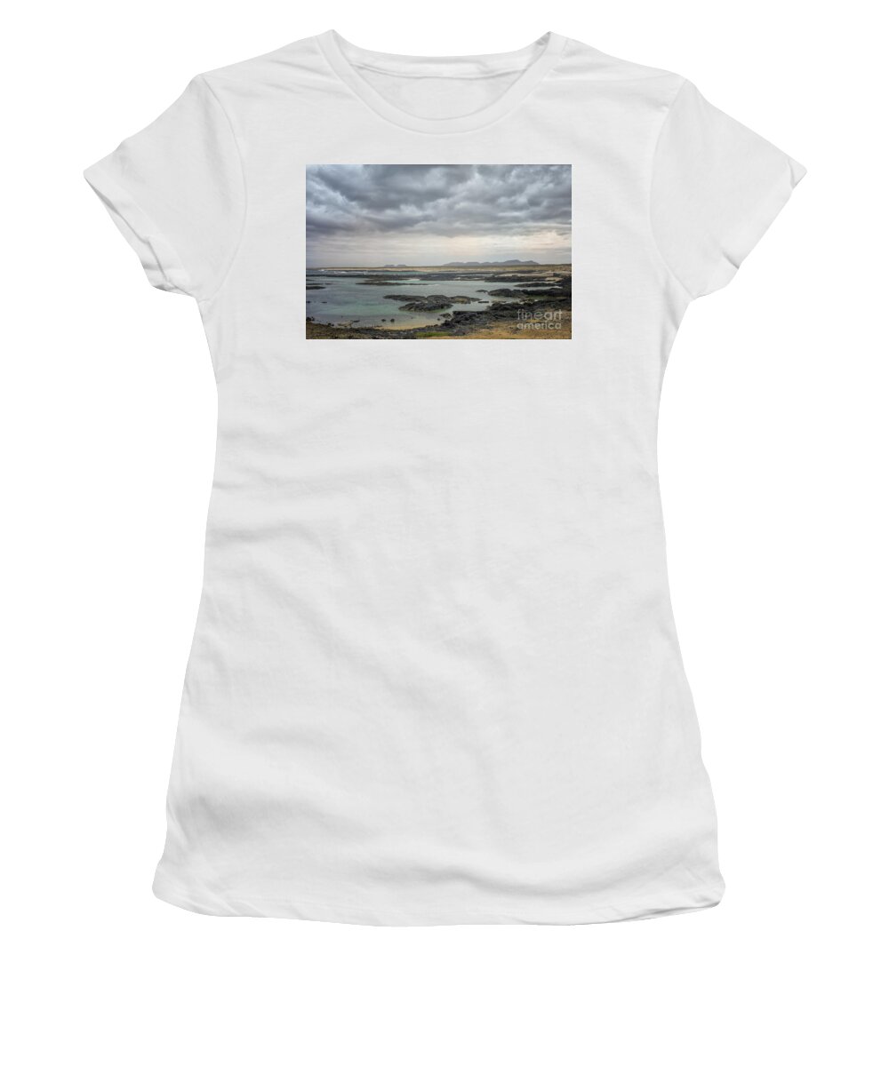 Fuerteventura Women's T-Shirt featuring the photograph Lava coast and ocean by Patricia Hofmeester