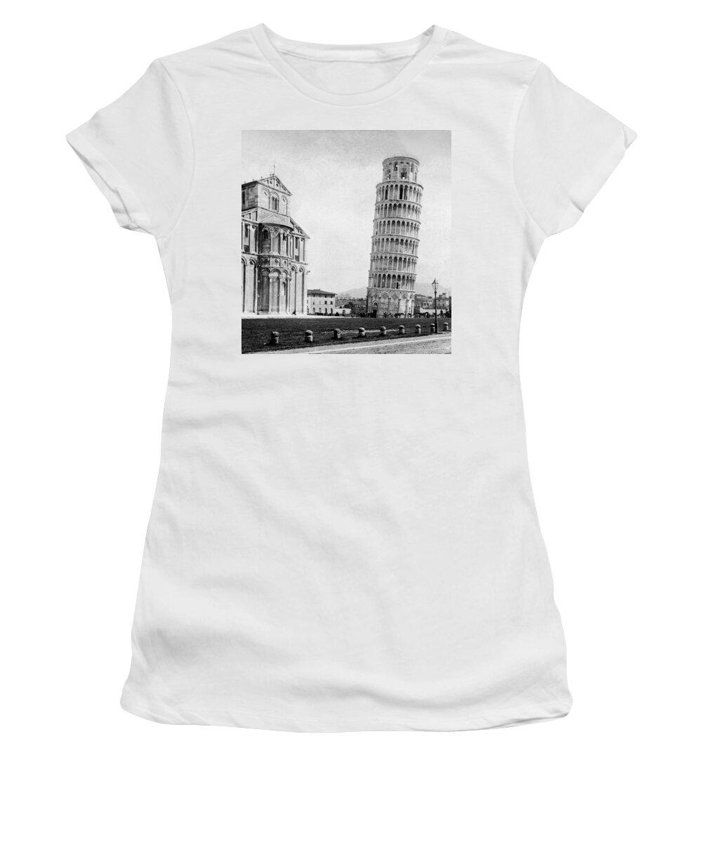 \leaning Tower Of Pisa\ Women's T-Shirt featuring the photograph Leaning Tower of Pisa Italy - c 1902 by International Images