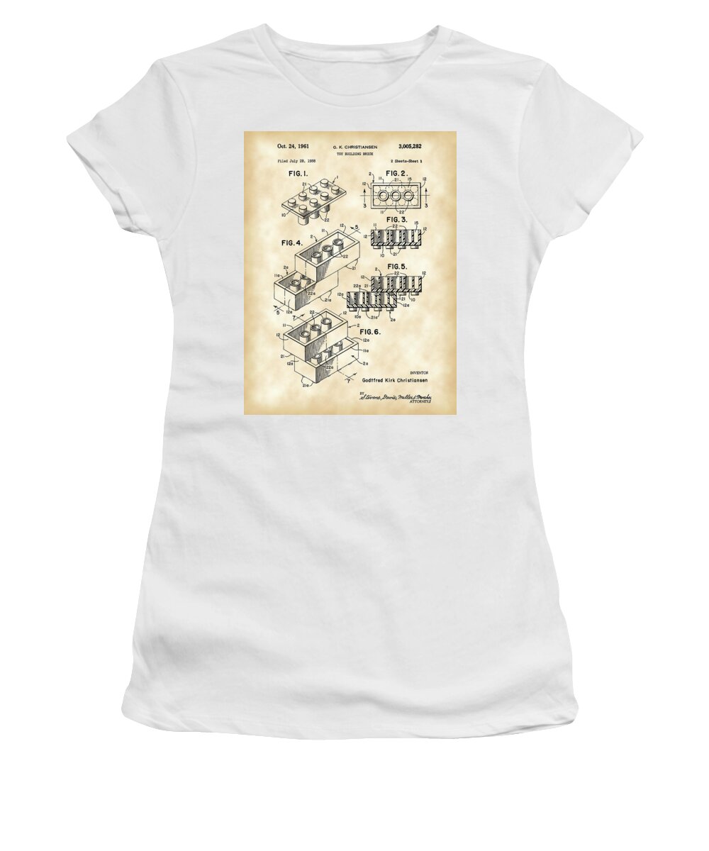 Lego Women's T-Shirt featuring the digital art Lego Patent 1958 - Vintage by Stephen Younts