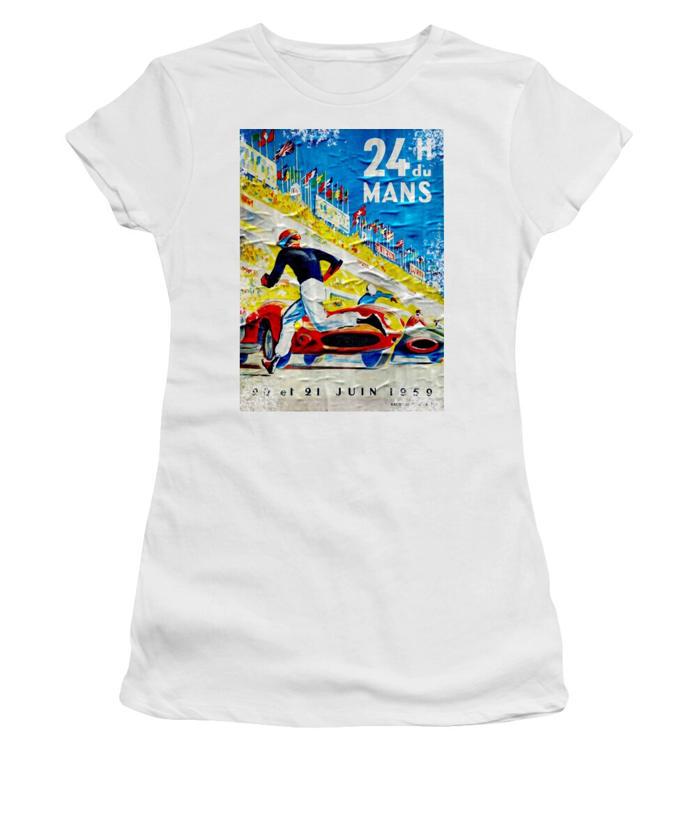 Lemans Women's T-Shirt featuring the digital art Lemans distressed poster by Roger Lighterness