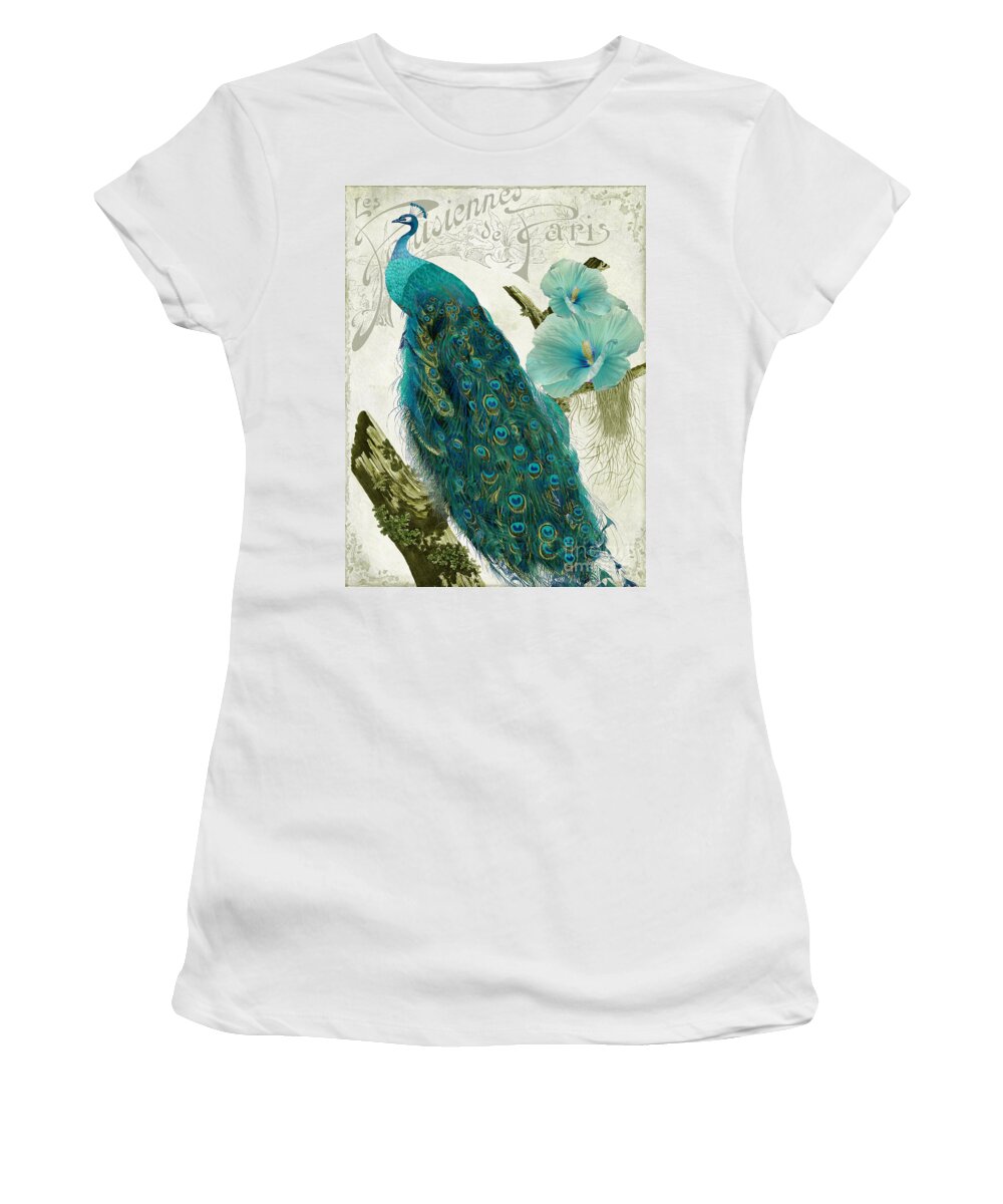 Peacock Women's T-Shirt featuring the painting Les Paons by Mindy Sommers