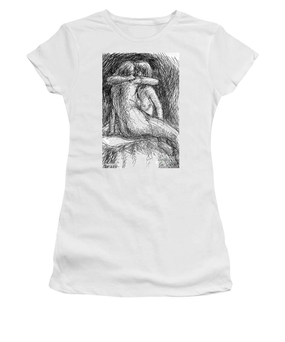 Lesbian Women's T-Shirt featuring the drawing Lesbian Sketches 1 by Gordon Punt
