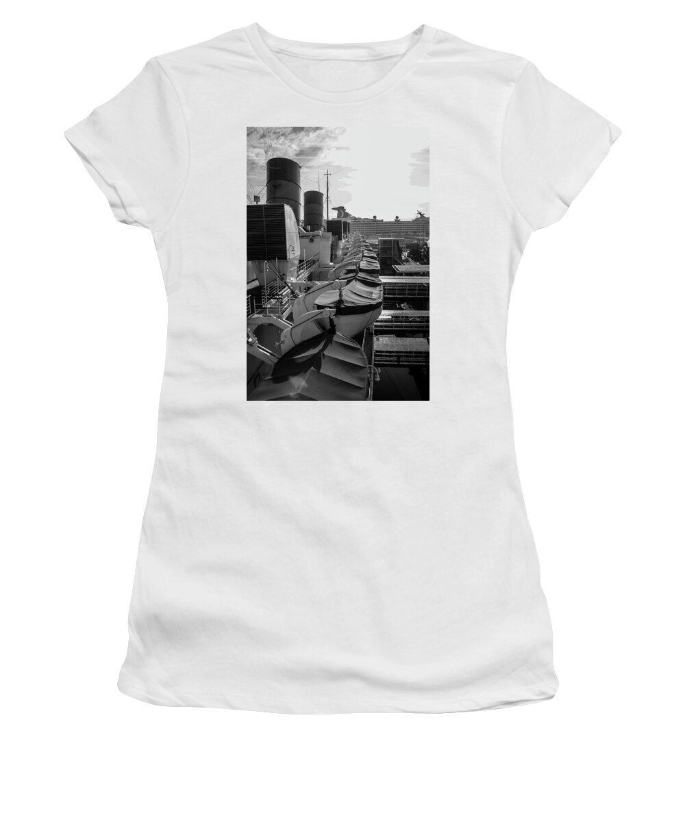 Queen Women's T-Shirt featuring the photograph Life boat's of The Queen Mary by Jason Hughes