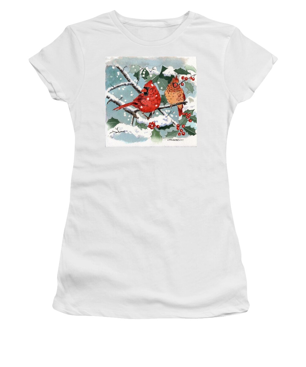 Cardinals Women's T-Shirt featuring the painting Lifemates by Louise Howarth