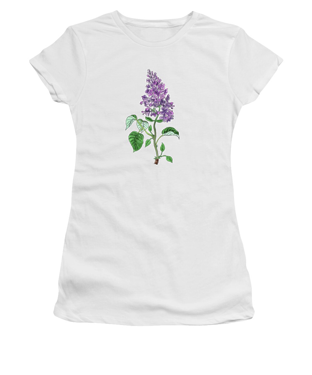 Lilac Women's T-Shirt featuring the painting Lilac Flower Watercolor by Irina Sztukowski
