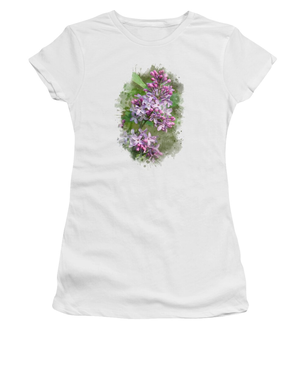 Lilacs Women's T-Shirt featuring the mixed media Lilac Watercolor Art by Christina Rollo