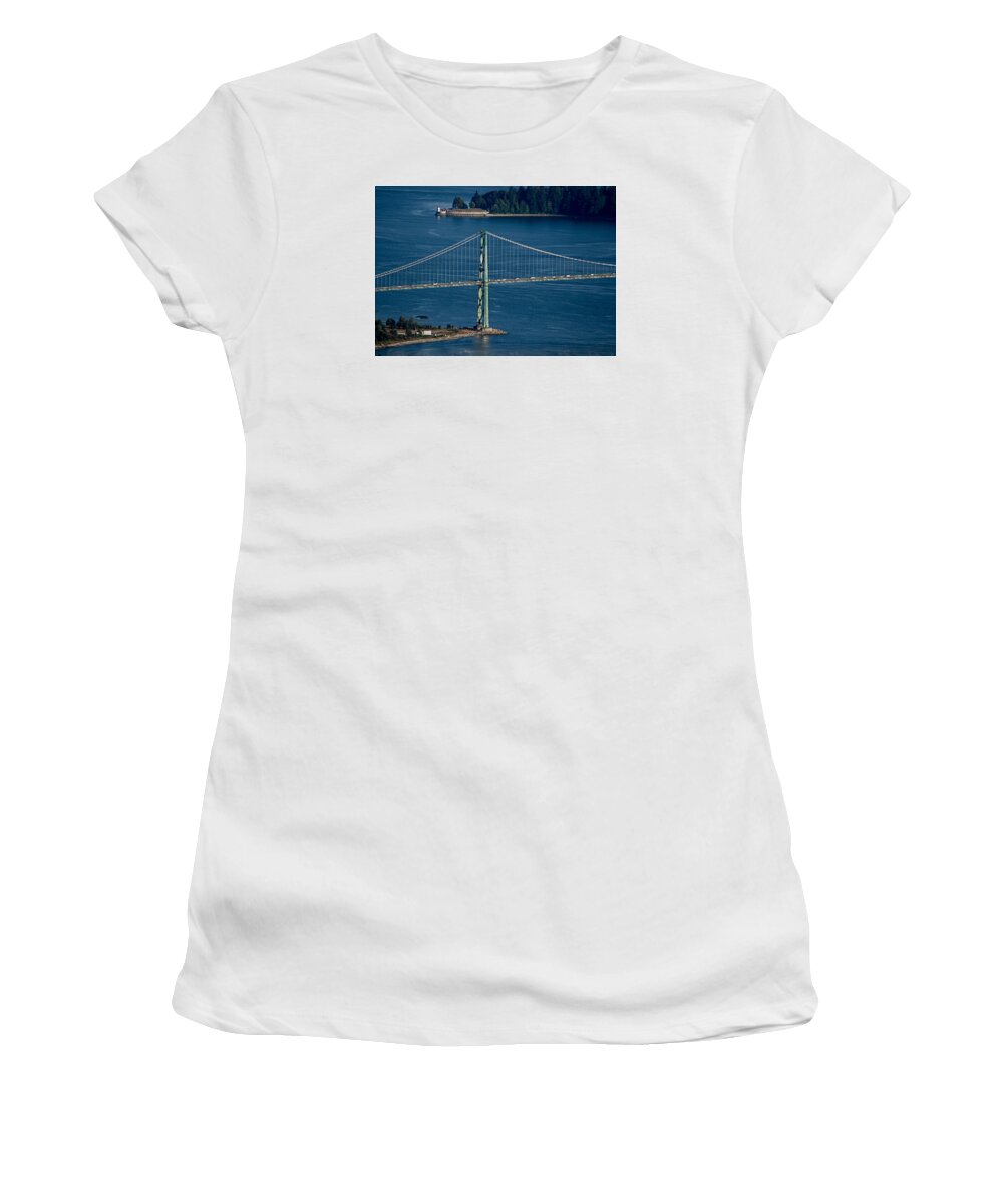 Lions Gate Bridge Women's T-Shirt featuring the photograph Lions Gate Bridge and Brockton Point by Gary Karlsen