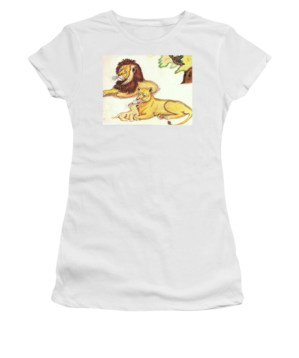 Lions Women's T-Shirt featuring the drawing Lions of the tree by George I Perez