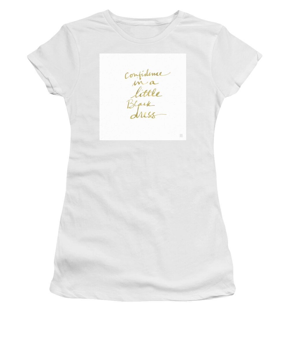 Little Black Dress Women's T-Shirt featuring the painting Little Black Dress Gold- Art by Linda Woods by Linda Woods
