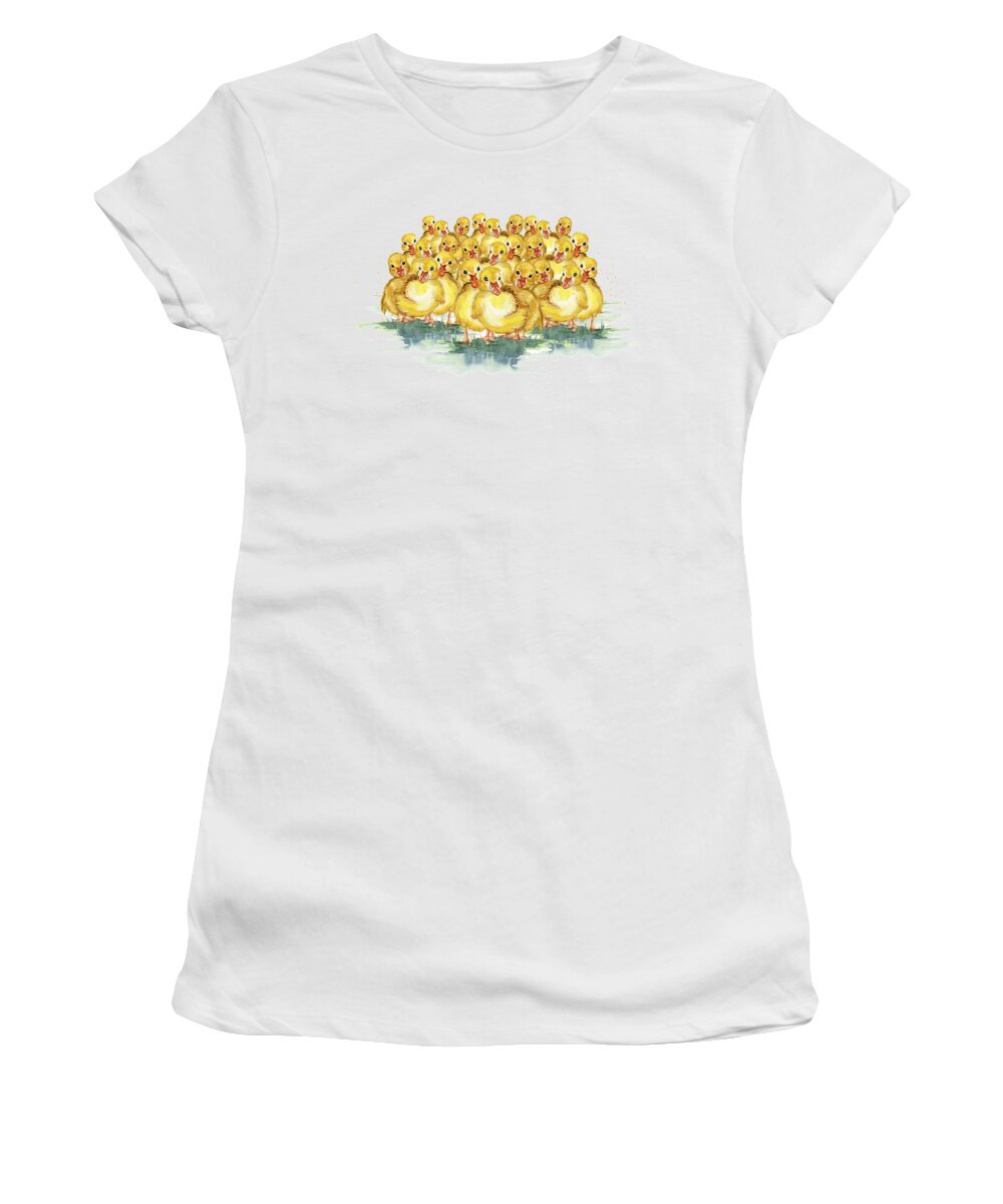 Little Duck Family Women's T-Shirt featuring the painting Little Duck Family by Melly Terpening