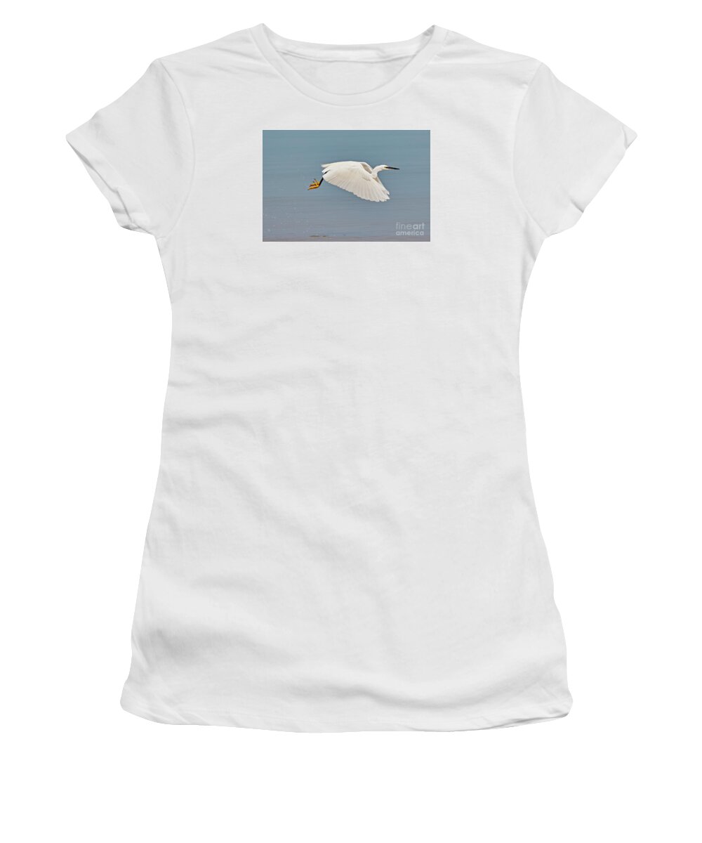 Little Women's T-Shirt featuring the photograph Little egret in flight by Nick Biemans