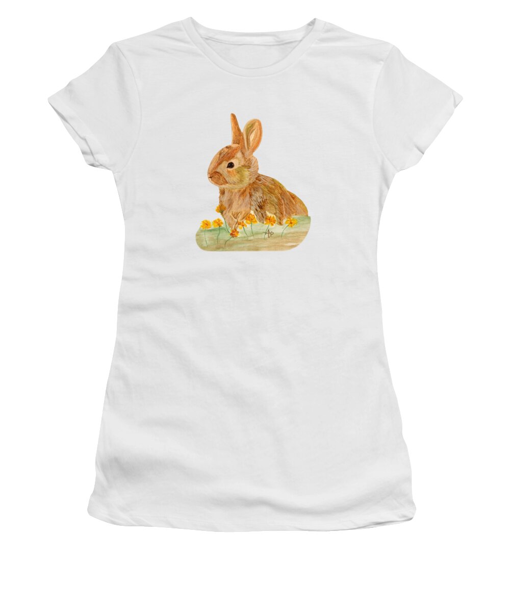 Rabbit Women's T-Shirt featuring the painting Little Rabbit by Angeles M Pomata
