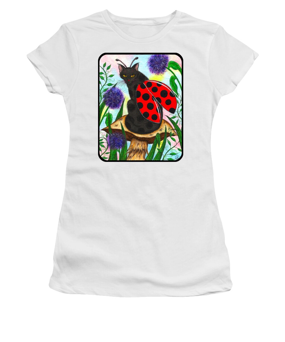 Ladybug Women's T-Shirt featuring the painting Logan Ladybug Fairy Cat by Carrie Hawks
