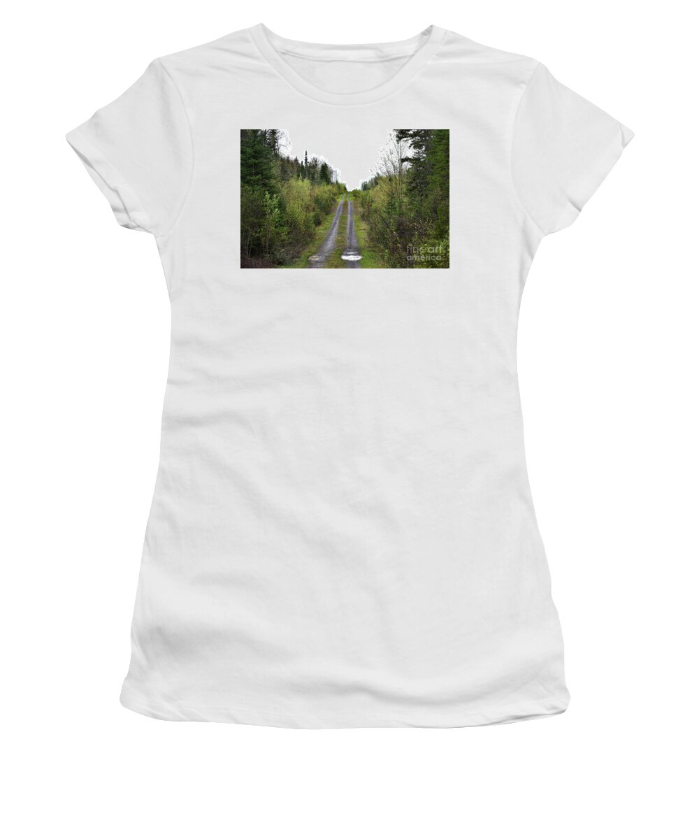 Scenic Tours Women's T-Shirt featuring the photograph Logging Trail North Woods by Skip Willits