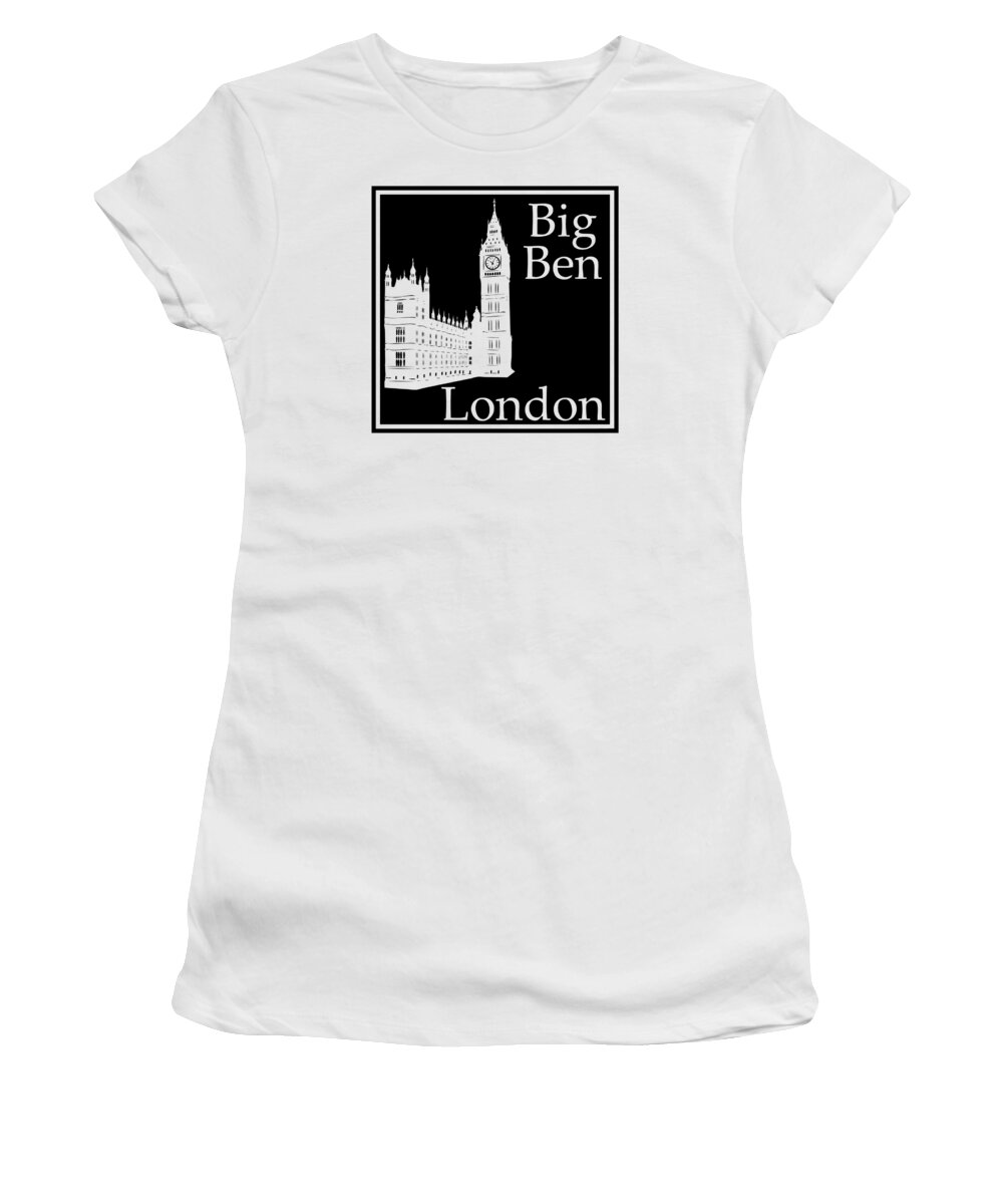 Big Ben Women's T-Shirt featuring the digital art London's Big Ben in Black by Custom Home Fashions