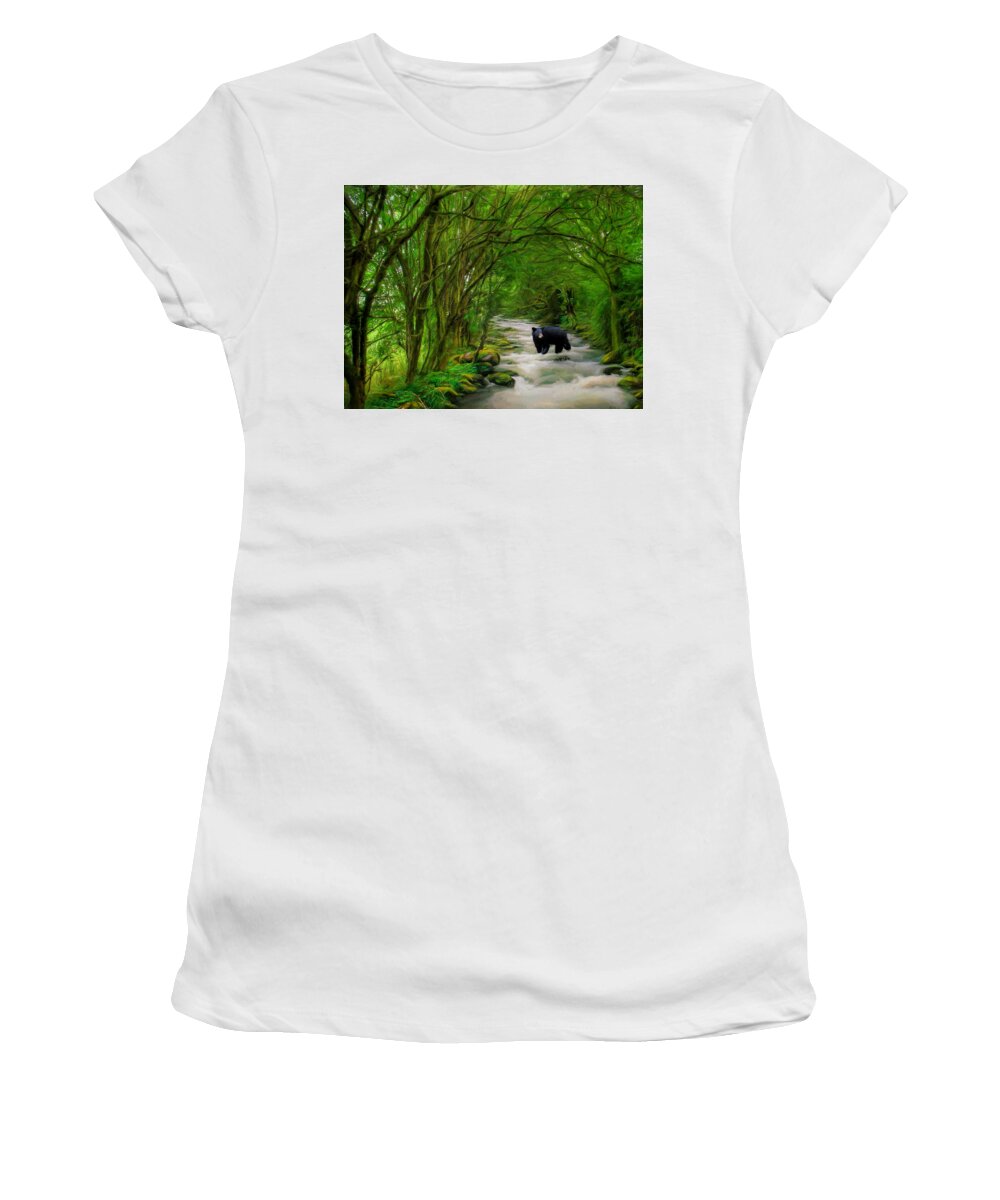 Bear Women's T-Shirt featuring the painting Lonely Hunter by Steven Richardson