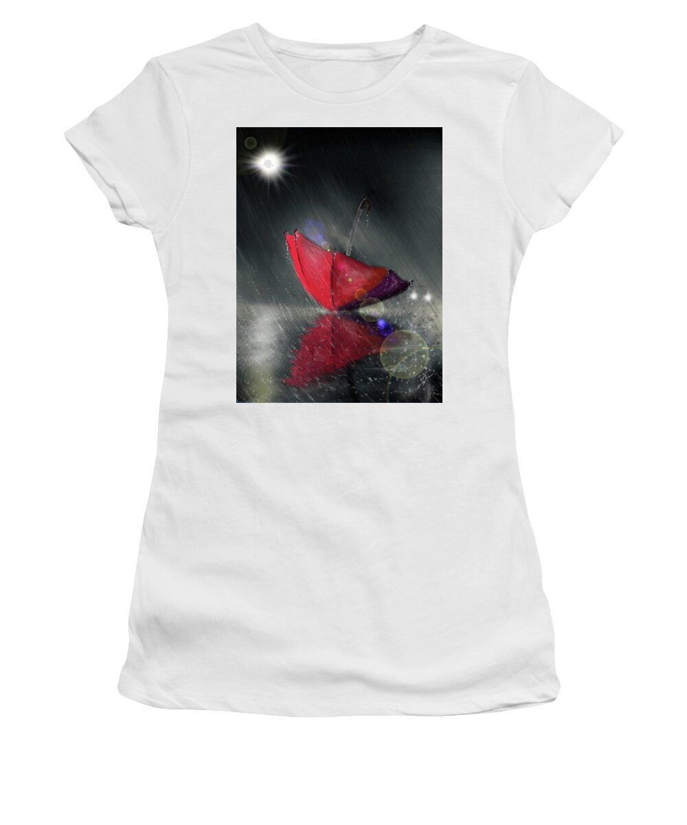 Umbrella Women's T-Shirt featuring the digital art Lonely Umbrella by Darren Cannell