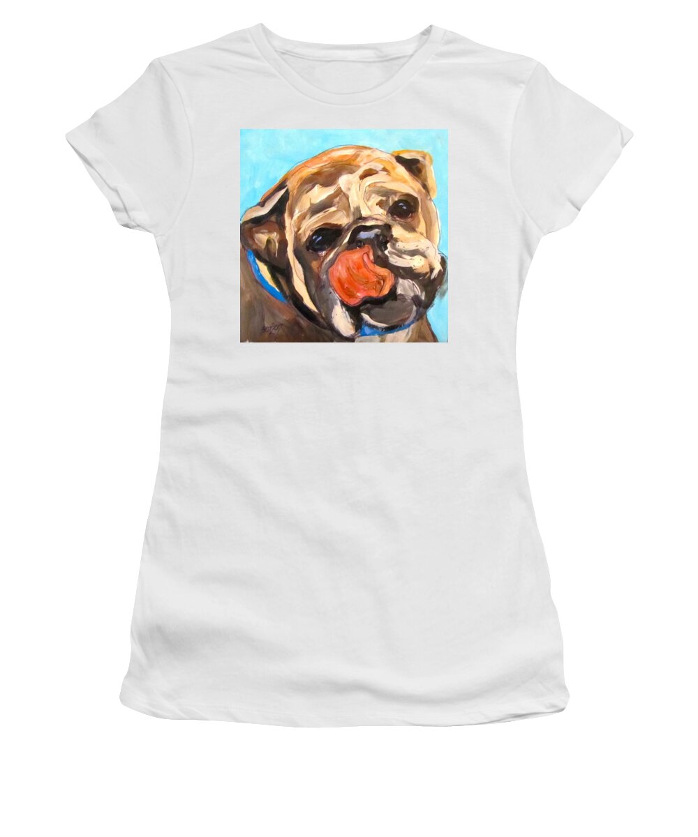 Dog Women's T-Shirt featuring the painting Look I can Lick My Nose by Barbara O'Toole