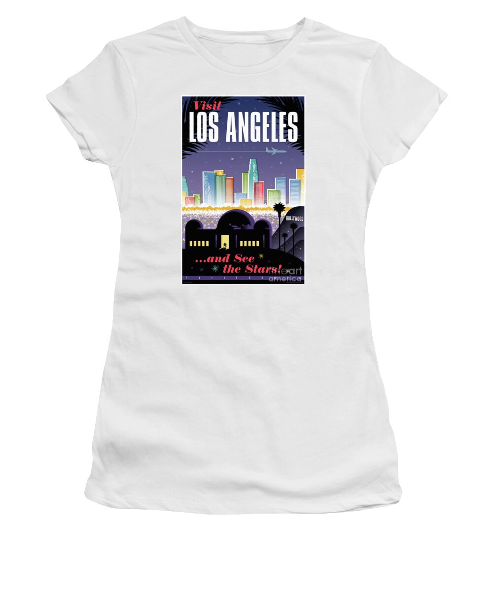 Travel Poster Women's T-Shirt featuring the digital art Los Angeles Poster - Retro Travel by Jim Zahniser