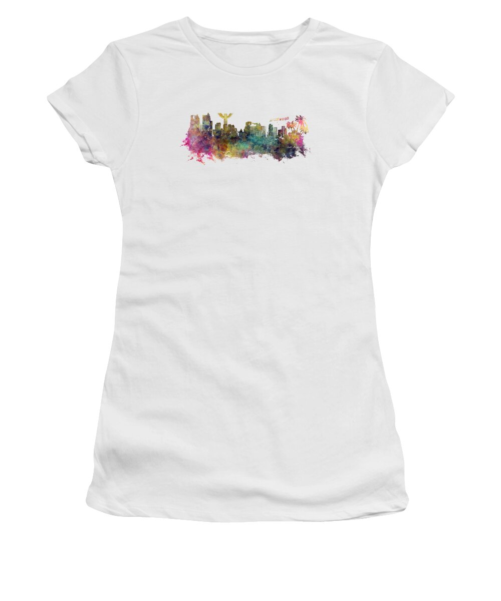 Los Angeles Women's T-Shirt featuring the digital art Los Angeles skyline by Justyna Jaszke JBJart